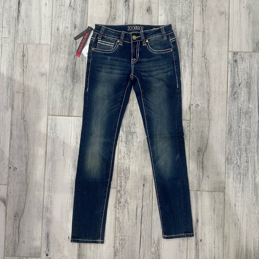 Rock & Roll Cowgirl Low Rise Skinny Jeans with Extra Stretch in Dark Vintage